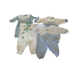 Vintage Baby Boy Clothes Lot 3-9M 90s Buster Brown Miniwear Train Plane 4pc